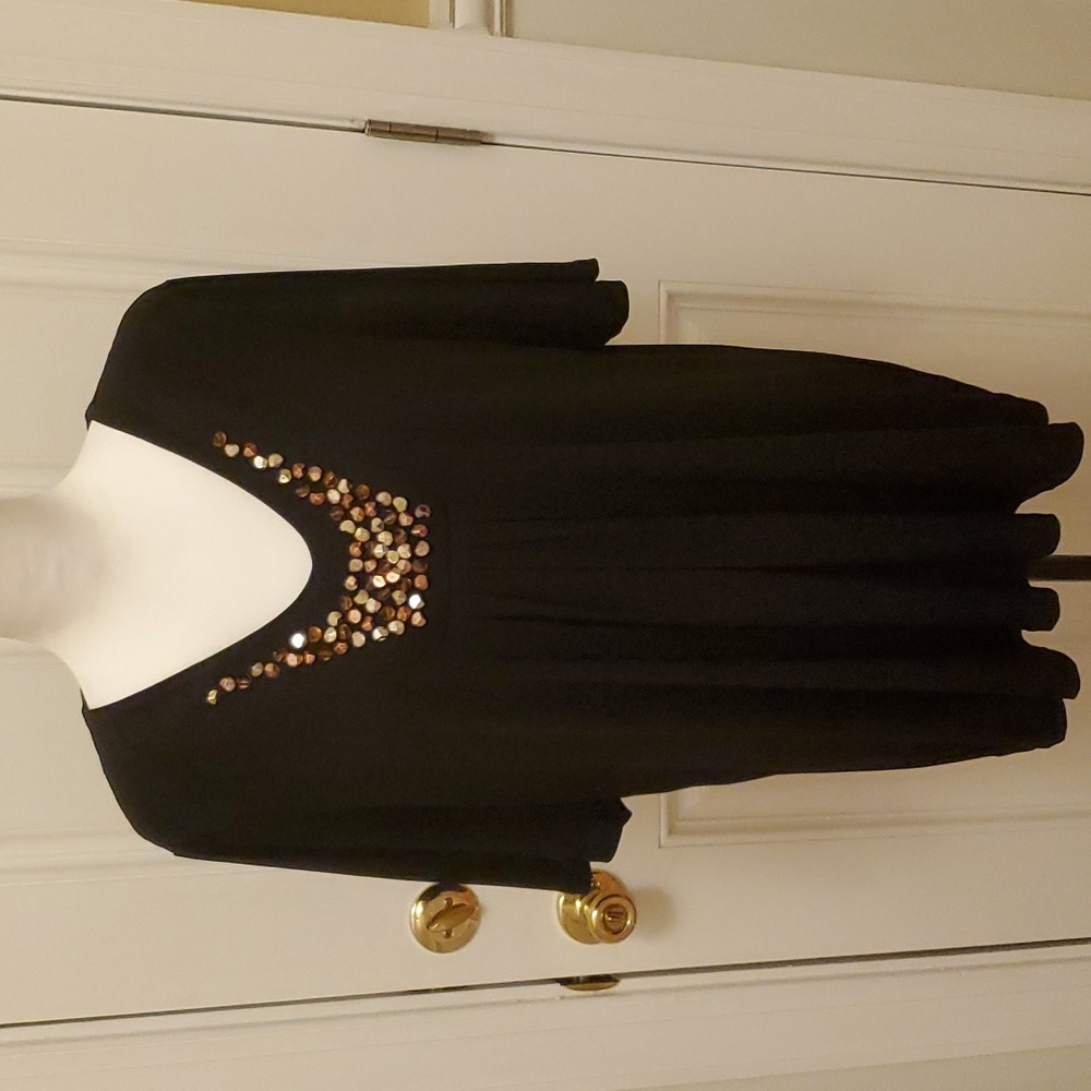 Black Susan Graver Embellished V Neck Top Size XL